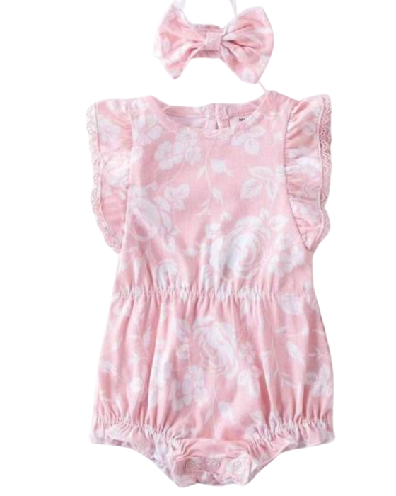Pink floral romper and headband set