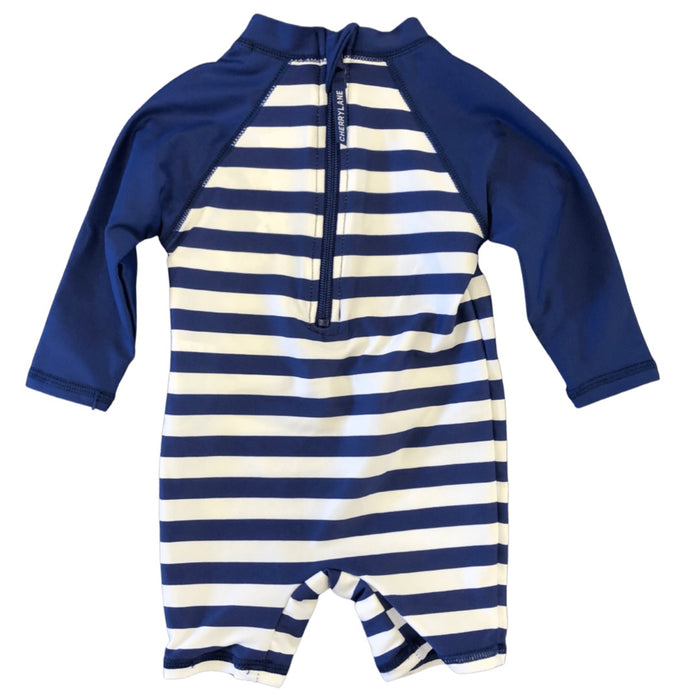 Crab/Stripe Long Sleeve Swimsuit with Hat