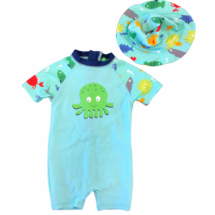 Short Sleeve Octopus Swimsuit with Hat