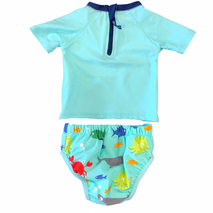 Short Sleeve Octopus Rash Top with matching reusable swim nappy