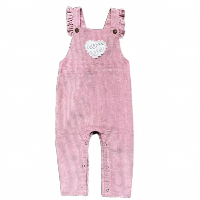 Cord Overalls with Lace Heart