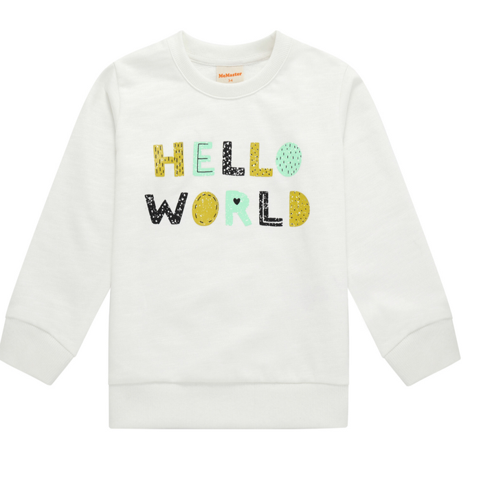 White ‘Hello World’ 100% cotton sweatshirt (3-8)